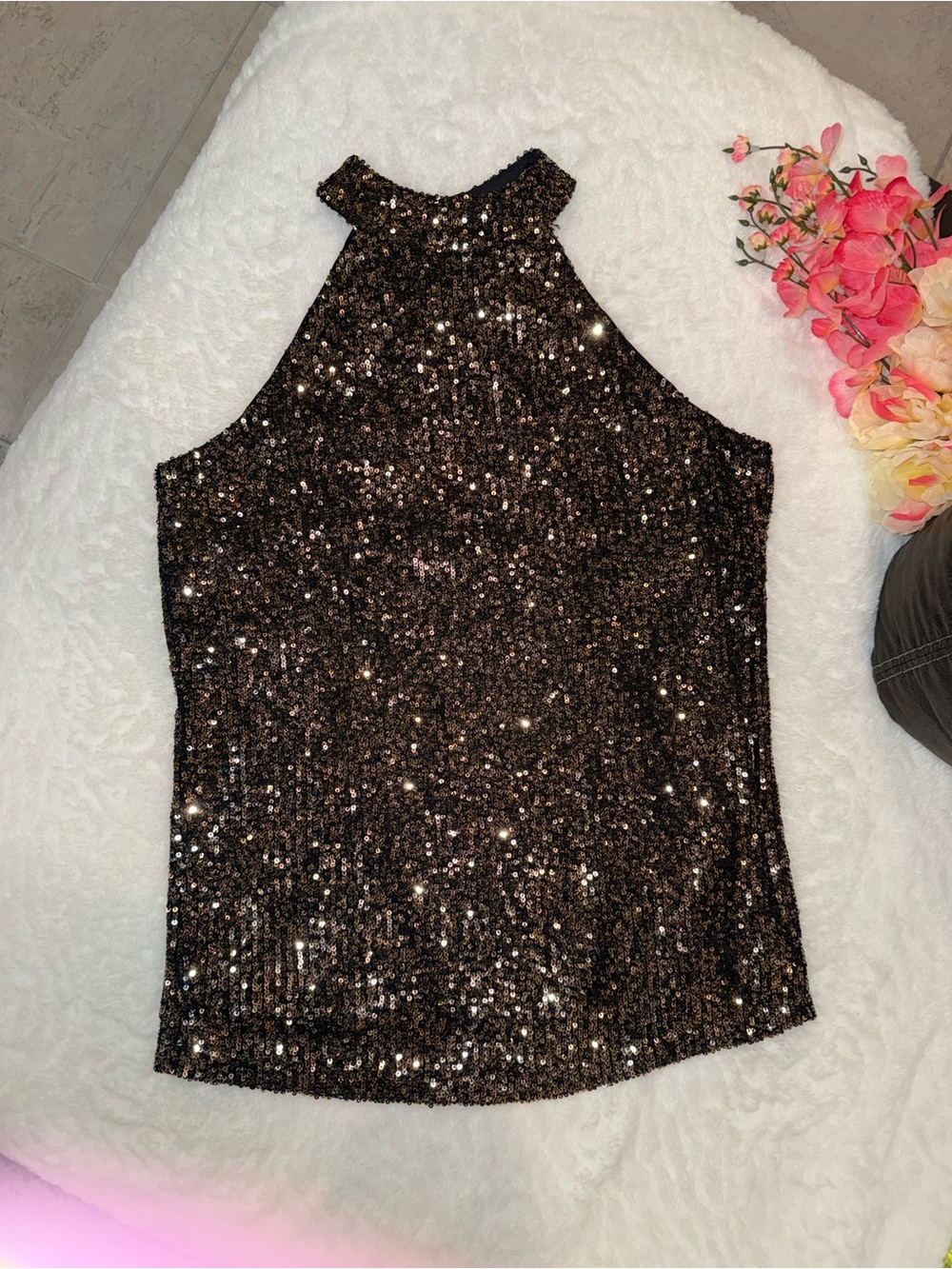 2 x 20$ NWT Cable & Gauge Sequin Halter Tank Top - Black Size XS
